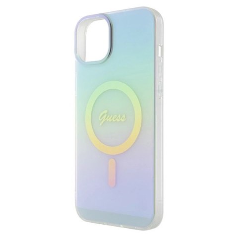 Etui Guess IML Iridescent MagSafe do iPhone 15 Plus - turkusowe