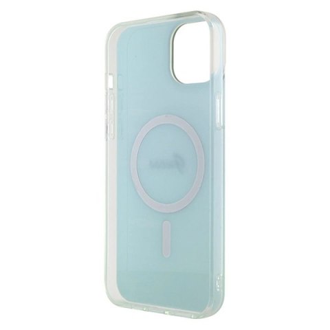 Etui Guess IML Iridescent MagSafe do iPhone 15 Plus - turkusowe