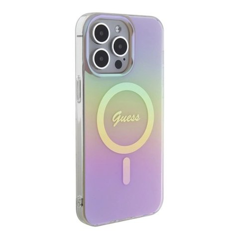 Etui Guess IML Iridescent MagSafe do iPhone 15 Pro Max - różowe