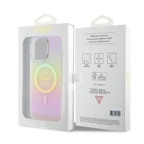 Etui Guess IML Iridescent MagSafe do iPhone 15 Pro Max - różowe
