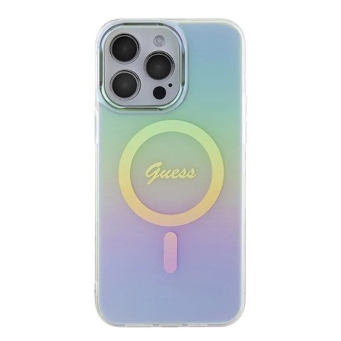Etui Guess IML Iridescent MagSafe do iPhone 15 Pro Max - turkusowe