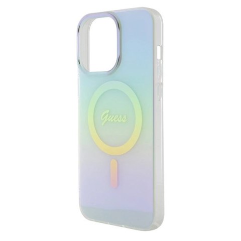 Etui Guess IML Iridescent MagSafe do iPhone 15 Pro Max - turkusowe
