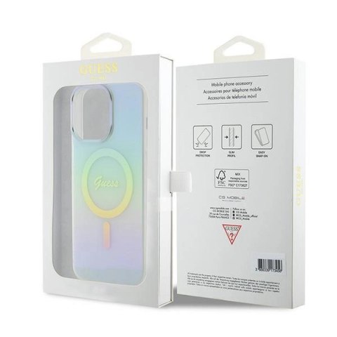 Etui Guess IML Iridescent MagSafe do iPhone 15 Pro Max - turkusowe