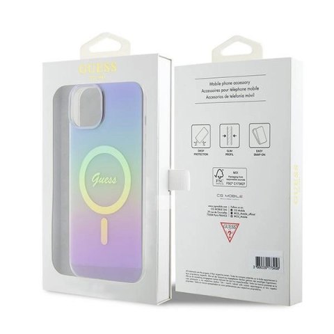Etui Guess IML Iridescent MagSafe do iPhone 15 - fioletowe