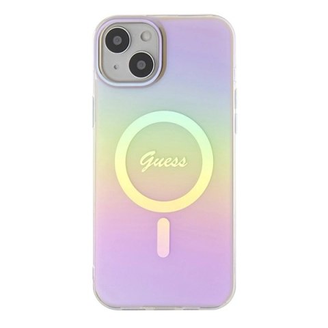 Etui Guess IML Iridescent MagSafe do iPhone 15 - różowe