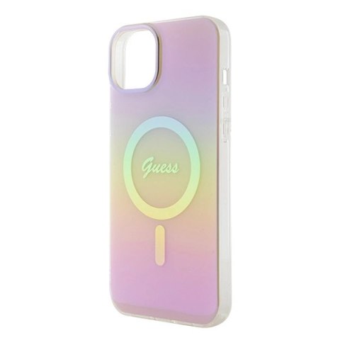 Etui Guess IML Iridescent MagSafe do iPhone 15 - różowe