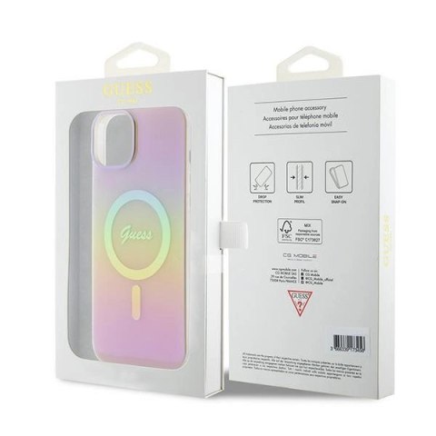 Etui Guess IML Iridescent MagSafe do iPhone 15 - różowe
