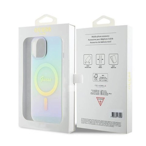 Etui Guess IML Iridescent MagSafe do iPhone 15 - turkusowe