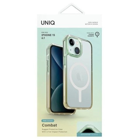 Etui UNIQ Combat Duo Magclick Charging do iPhone 15 - zielono-żółte Etui UNIQ Combat Duo Magclick Charging do iPhone 15 - zielono-żółte