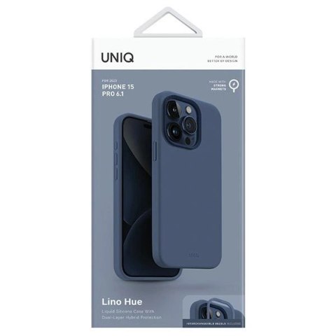Etui UNIQ Lino Hue Magclick Charging do iPhone 15 Pro - granatowe Etui UNIQ Lino Hue Magclick Charging do iPhone 15 Pro - granatowe