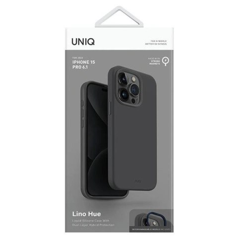 Etui UNIQ Lino Hue Magclick Charging do iPhone 15 Pro - szare Etui UNIQ Lino Hue Magclick Charging do iPhone 15 Pro - szare