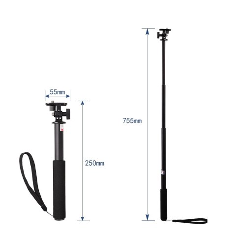 Selfie stick z uchwytem na kamerę - czarny Selfie stick z uchwytem na kamerę - czarny