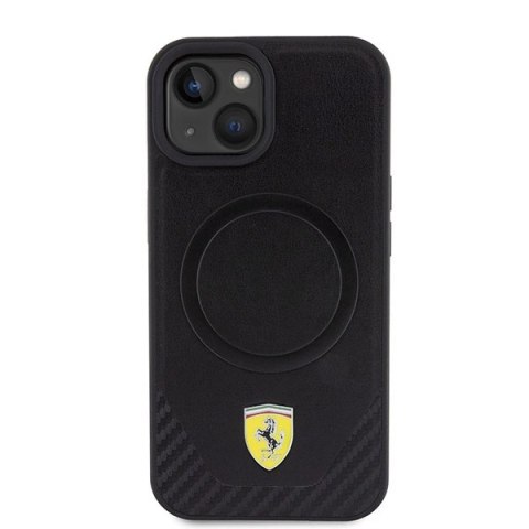Etui Ferrari Carbon Metal Logo MagSafe do iPhone 15 - czarne Etui Ferrari Carbon Metal Logo MagSafe do iPhone 15 - czarne