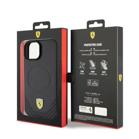 Etui Ferrari Carbon Metal Logo MagSafe do iPhone 15 - czarne Etui Ferrari Carbon Metal Logo MagSafe do iPhone 15 - czarne