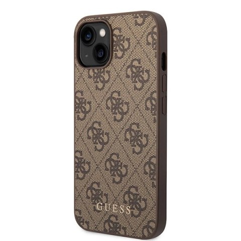 Etui Guess 4G Metal Gold Logo do iPhone 15 Plus - brązowe