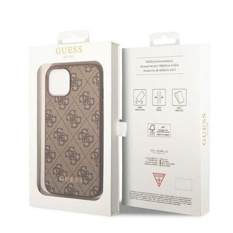 Etui Guess 4G Metal Gold Logo do iPhone 15 Plus - brązowe
