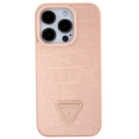Etui Guess Croco Triangle Metal Logo do iPhone 15 Pro Max - różowe