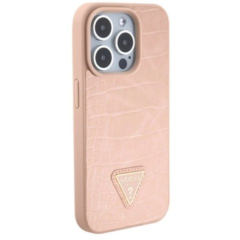 Etui Guess Croco Triangle Metal Logo do iPhone 15 Pro Max - różowe