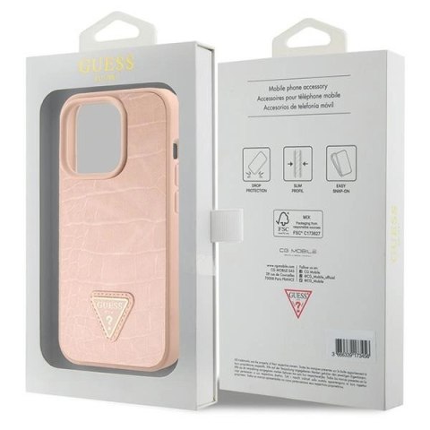 Etui Guess Croco Triangle Metal Logo do iPhone 15 Pro Max - różowe