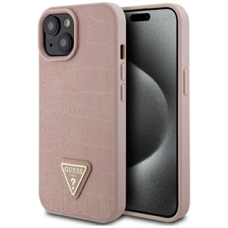 Etui Guess Croco Triangle Metal Logo do iPhone 15 - różowe