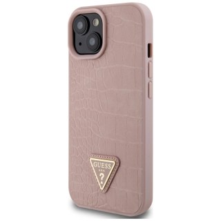 Etui Guess Croco Triangle Metal Logo do iPhone 15 - różowe