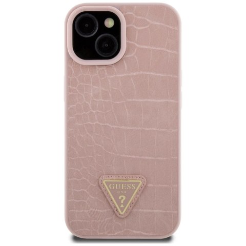 Etui Guess Croco Triangle Metal Logo do iPhone 15 - różowe
