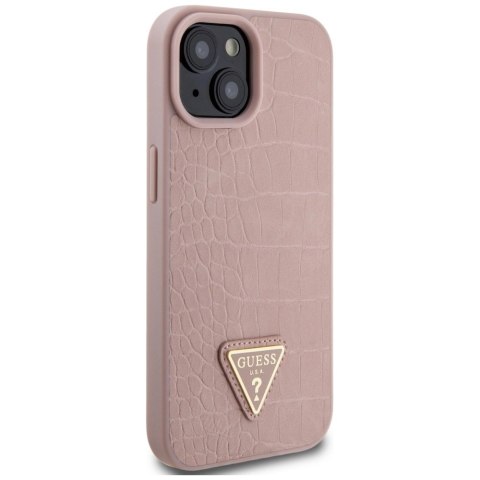 Etui Guess Croco Triangle Metal Logo do iPhone 15 - różowe