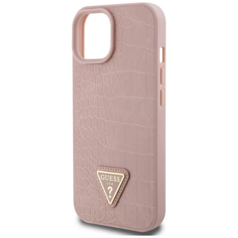 Etui Guess Croco Triangle Metal Logo do iPhone 15 - różowe
