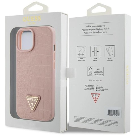 Etui Guess Croco Triangle Metal Logo do iPhone 15 - różowe