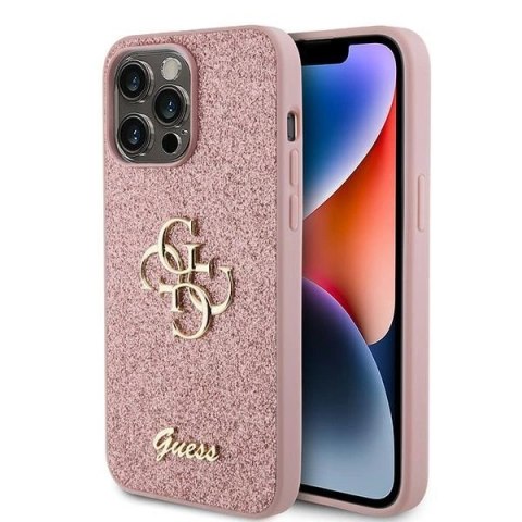 Etui Guess Glitter Script Big 4G do iPhone 15 Pro - różowe