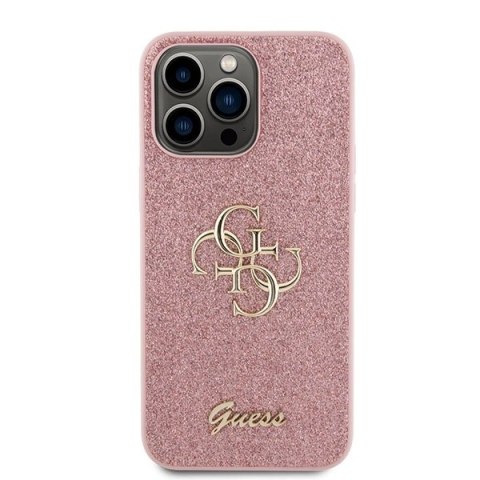 Etui Guess Glitter Script Big 4G do iPhone 15 Pro - różowe