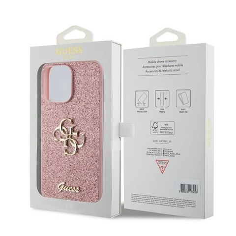 Etui Guess Glitter Script Big 4G do iPhone 15 Pro - różowe