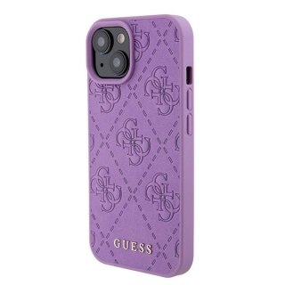 Etui Guess Leather 4G Stamped do iPhone 15 - fioletowe