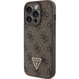 Etui Guess Leather 4G Triangle Strass do iPhone 15 Pro - brązowe