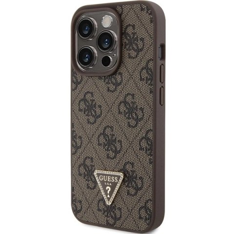 Etui Guess Leather 4G Triangle Strass do iPhone 15 Pro - brązowe