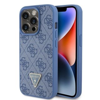 Etui Guess Leather 4G Triangle Strass do iPhone 15 Pro - niebieskie