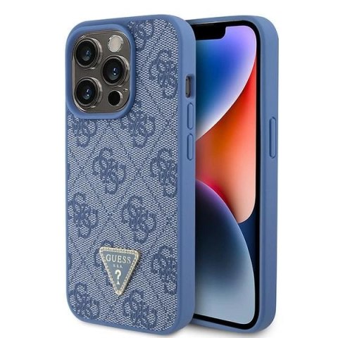 Etui Guess Leather 4G Triangle Strass do iPhone 15 Pro - niebieskie
