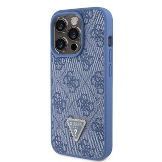 Etui Guess Leather 4G Triangle Strass do iPhone 15 Pro - niebieskie