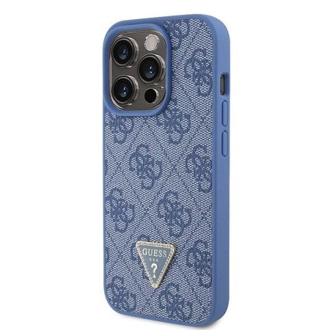 Etui Guess Leather 4G Triangle Strass do iPhone 15 Pro - niebieskie