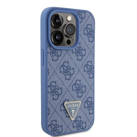 Etui Guess Leather 4G Triangle Strass do iPhone 15 Pro - niebieskie