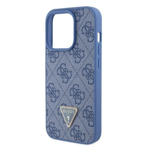 Etui Guess Leather 4G Triangle Strass do iPhone 15 Pro - niebieskie