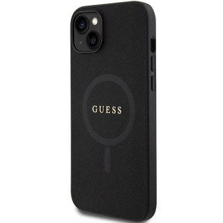 Etui Guess Saffiano MagSafe do iPhone 15 Plus - czarne
