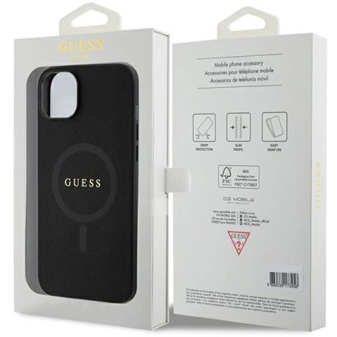 Etui Guess Saffiano MagSafe do iPhone 15 Plus - czarne