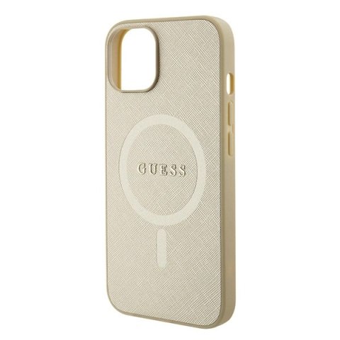 Etui Guess Saffiano MagSafe do iPhone 15 Plus - złote