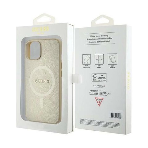 Etui Guess Saffiano MagSafe do iPhone 15 Plus - złote