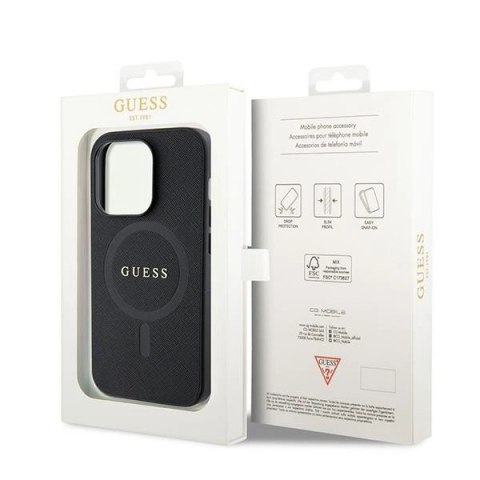Etui Guess Saffiano MagSafe do iPhone 15 Pro - czarne