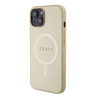 Etui Guess Saffiano MagSafe do iPhone 15 - złote