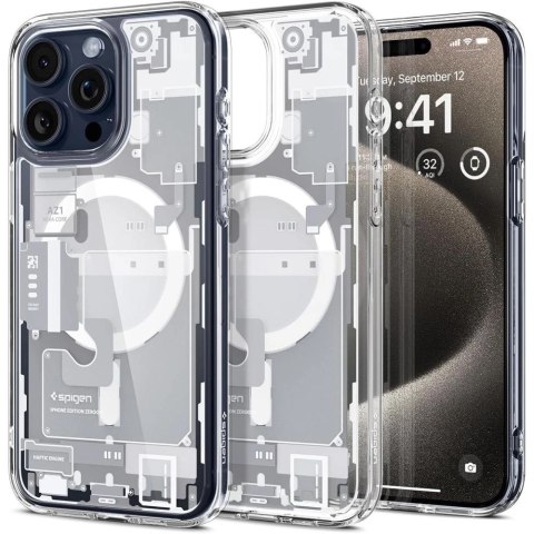 Etui Spigen Ultra Hybrid Mag z MagSafe na iPhone 15 Pro - białe (wzór Zero One) Etui Spigen Ultra Hybrid Mag z MagSafe na iPhone 15 Pro - białe (wzór Zero One)