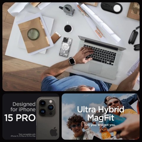 Etui Spigen Ultra Hybrid Mag z MagSafe na iPhone 15 Pro - białe (wzór Zero One) Etui Spigen Ultra Hybrid Mag z MagSafe na iPhone 15 Pro - białe (wzór Zero One)