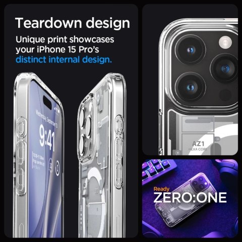 Etui Spigen Ultra Hybrid Mag z MagSafe na iPhone 15 Pro - białe (wzór Zero One) Etui Spigen Ultra Hybrid Mag z MagSafe na iPhone 15 Pro - białe (wzór Zero One)